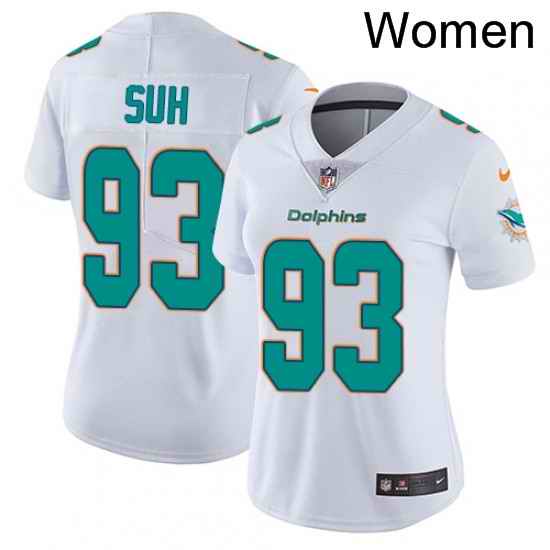 Womens Nike Miami Dolphins 93 Ndamukong Suh Elite White NFL Jersey